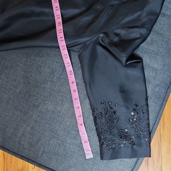 Black 100% Silk Beaded 3/4 Sleeve Fitted Button Down Lined Tunic Sz6 - Picture 12 of 12